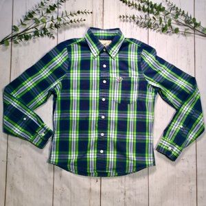 Hollister Blue Green Madras Plaid Shirt